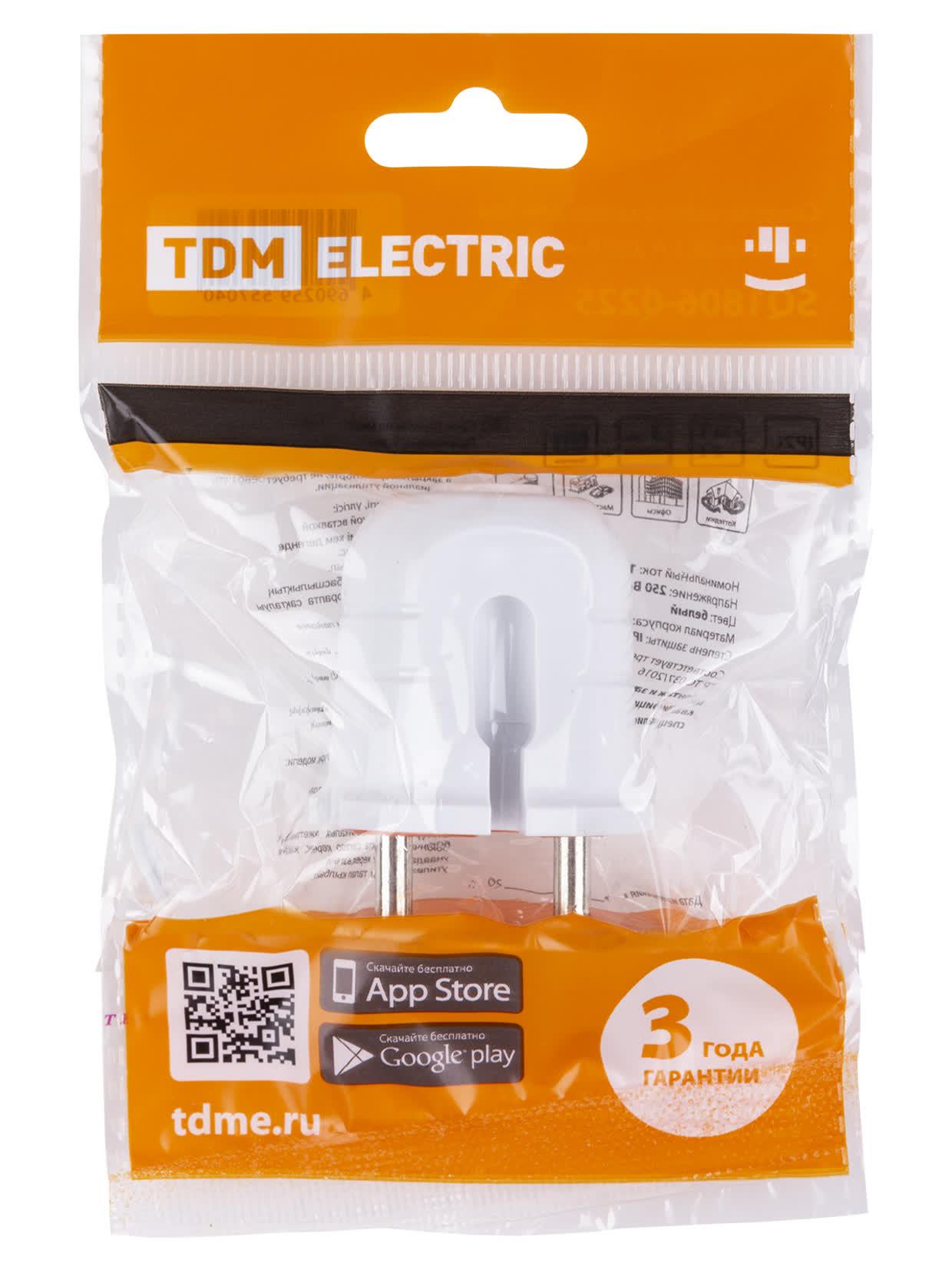 Вилка б/з белая с красной вставкой 10А 250В TDM TDM ELECTRIC SQ1806-0209