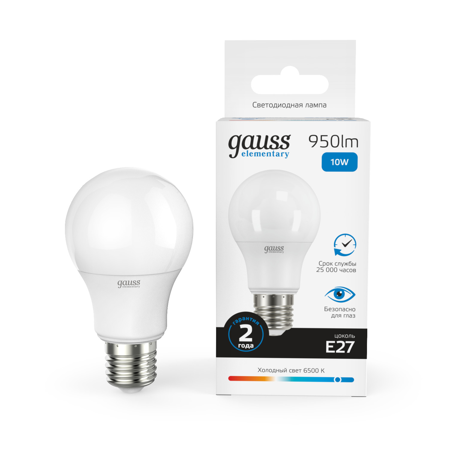 Лампа светодиодная LED 10 Вт 950 лм 6500К AC180-240В E27 А60 (груша) холодная Elementary GAUSS 23230