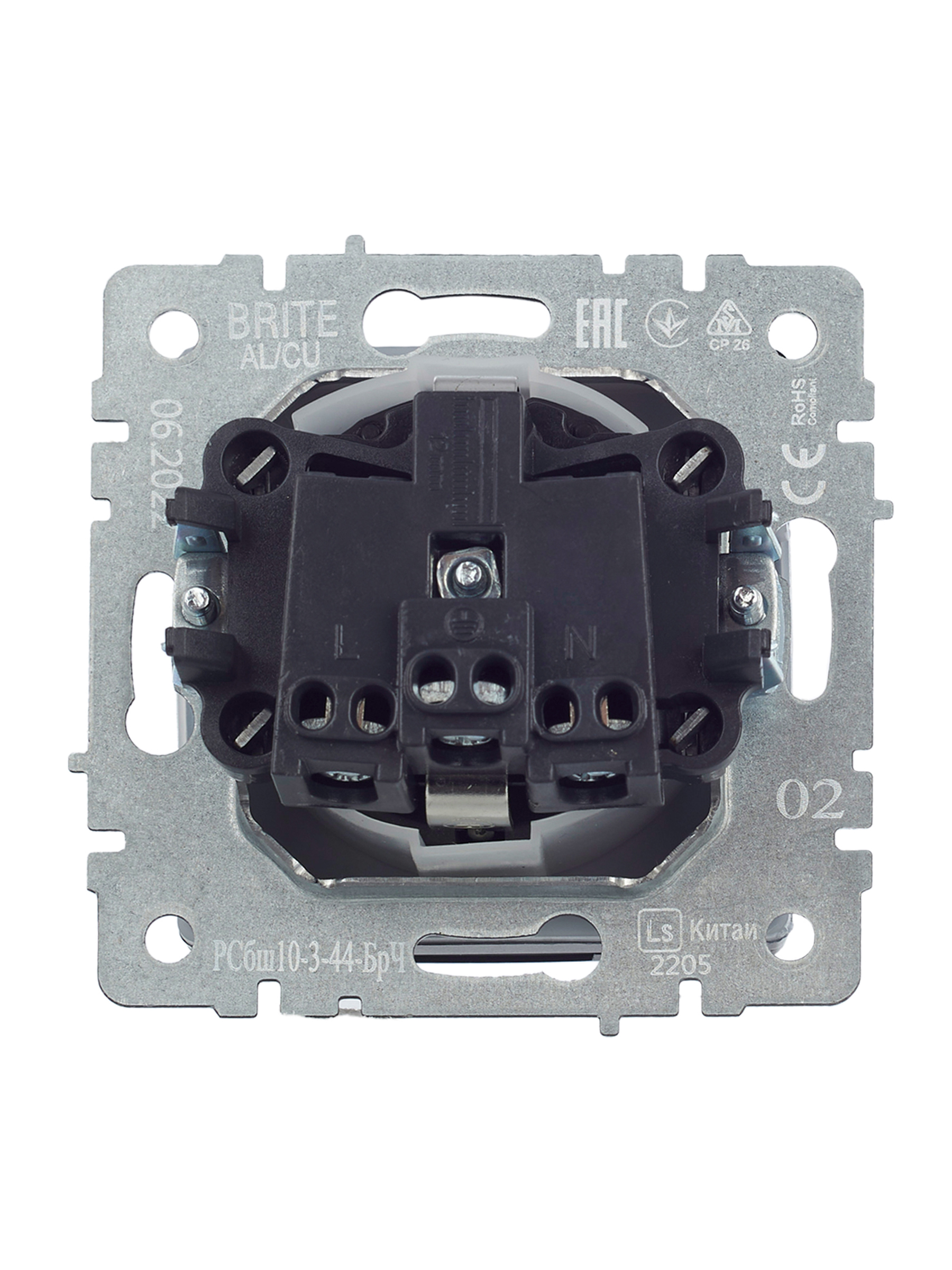 BRITE Розетка с заземлением с защитными шторками и крышкой 16А IP44 РСбш10-3-44-БрЧ черный IEK BR-R16-16-44-K02