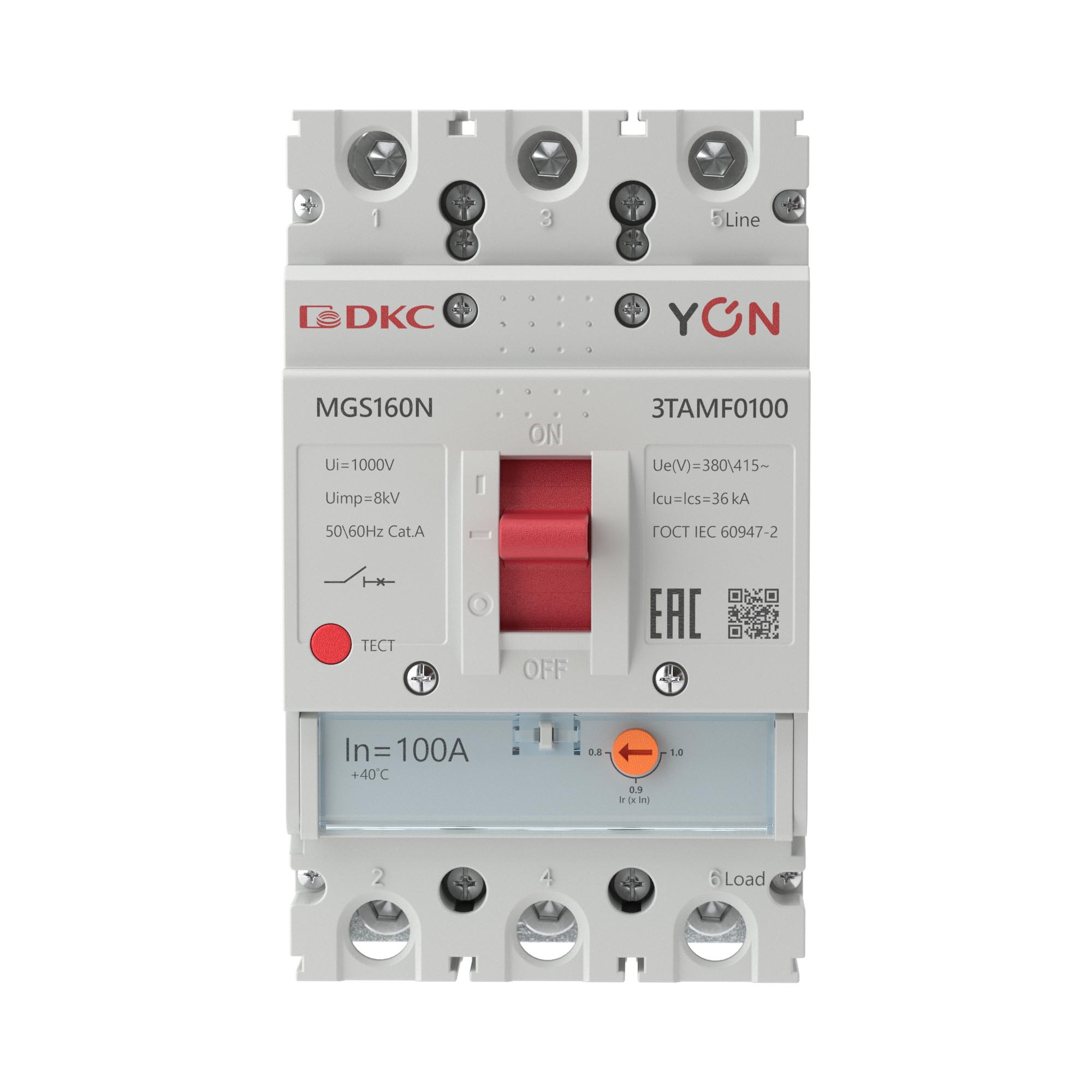 Выключатель автоматический YON MGS160 3P 80-100A 36kA DKC MGS160N-3TAMF0100