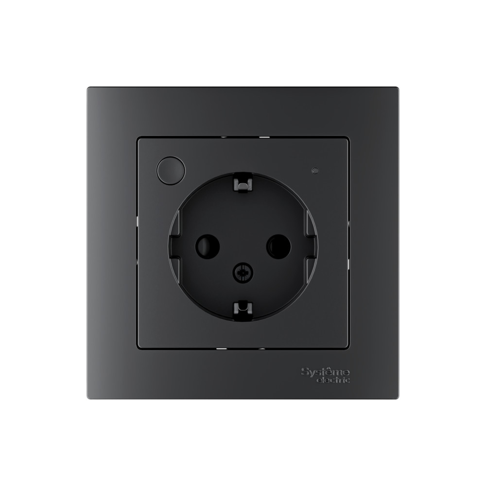 ATLASDESIGN SMART РОЗЕТКА с заземл., со шт., Zigbee, L+N, 16А, мех., КАРБОН Systeme Electric ATN001045Z