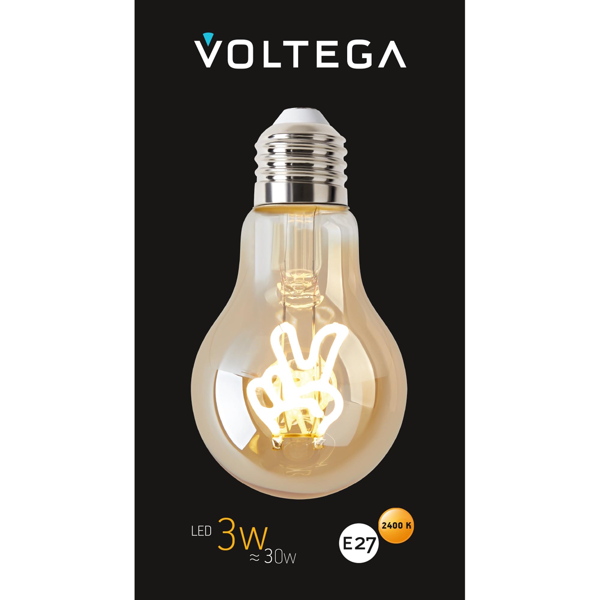 Лампочка филаментная цоколь E27 3W 2400К тип A60 PEACE Voltega 8584 VG10-A60E27warm3W-F-PEACE