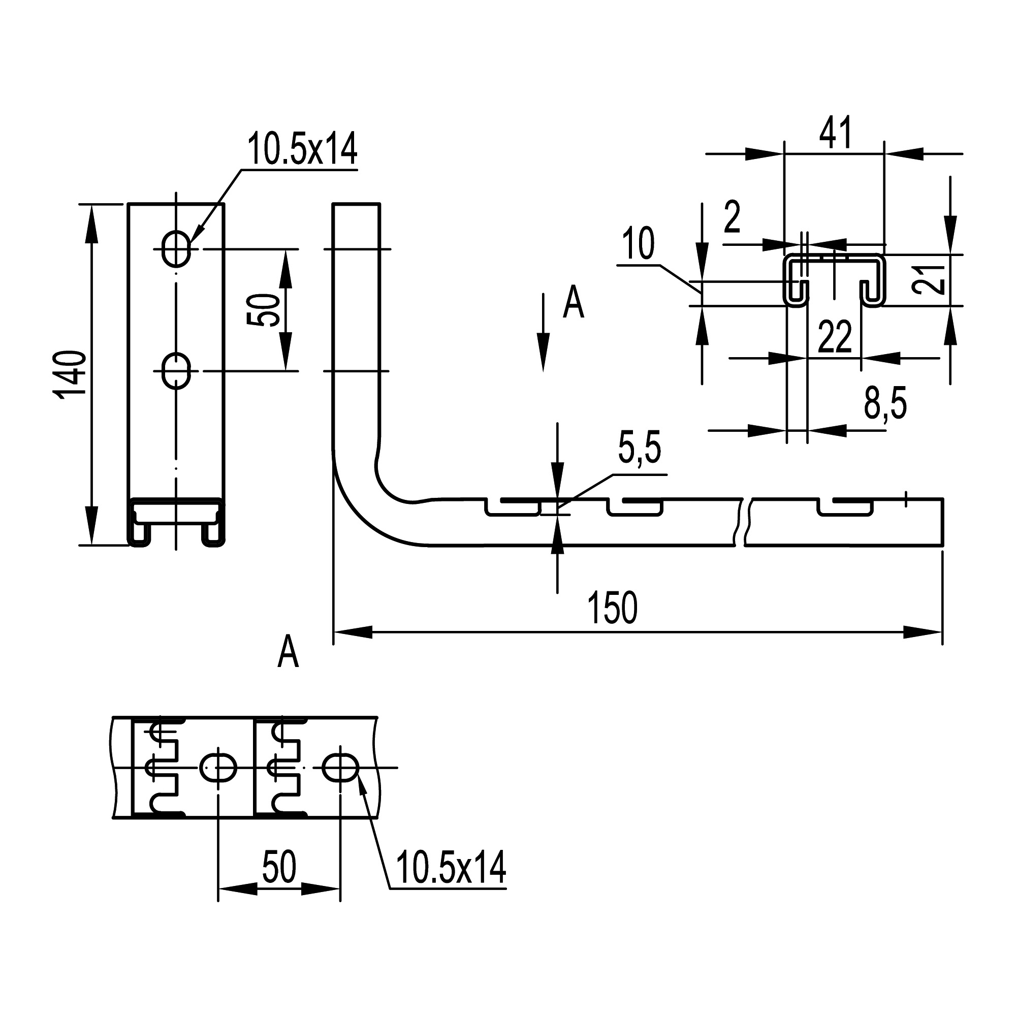 Консоль легкая 100х2 для проволочного лотка DKC FBC3010