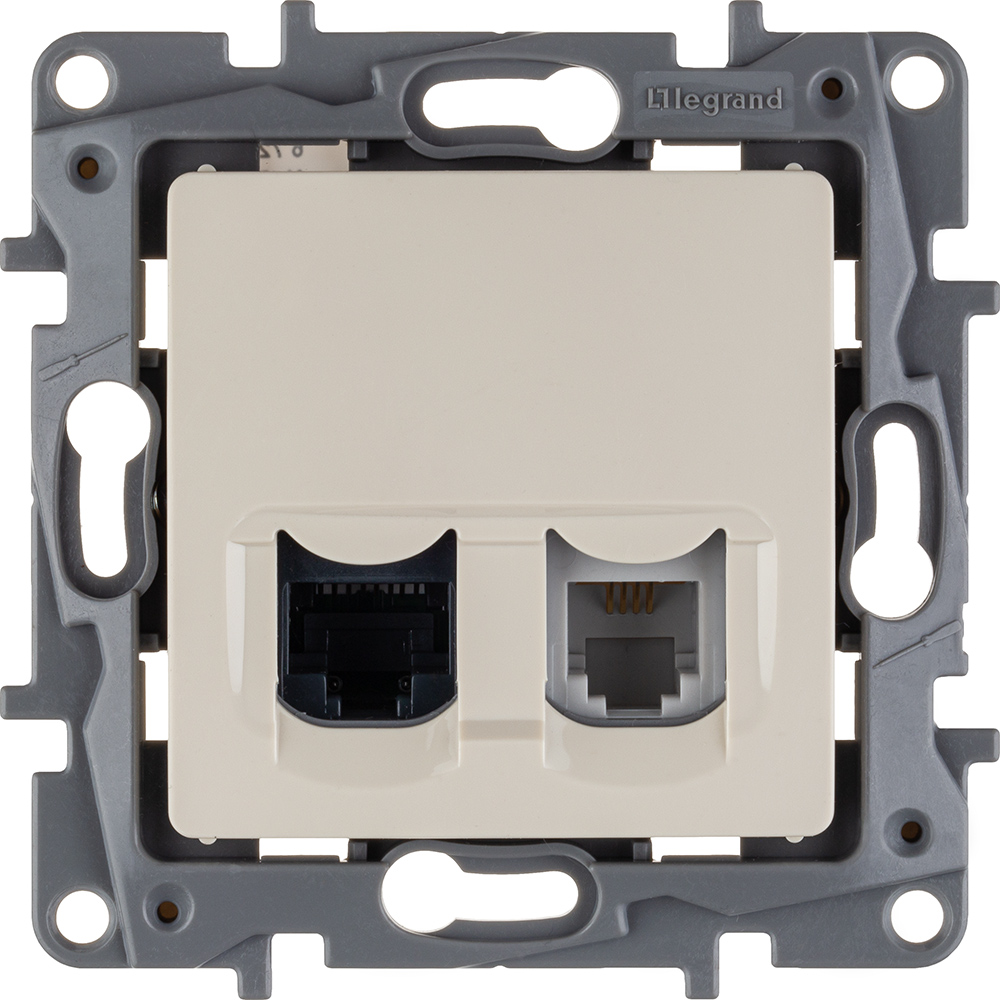 Розетка двойная RJ11+RJ45 кат.5E UTP слоновая кость ETIKA IEK 672352