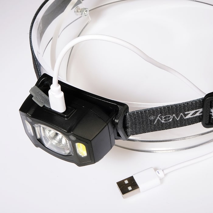 Фонарь налобный 5Вт LED + 2 x RED SMD ABS-пластик нейлон 5 режимов работы управление жестами дальность до 65м заряд microUSB в комплекте IP54 JazzWay 5036703