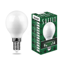 Лампа светодиодная LED 9вт Е14 дневной матовый шар SAFFIT SBG4509 55125