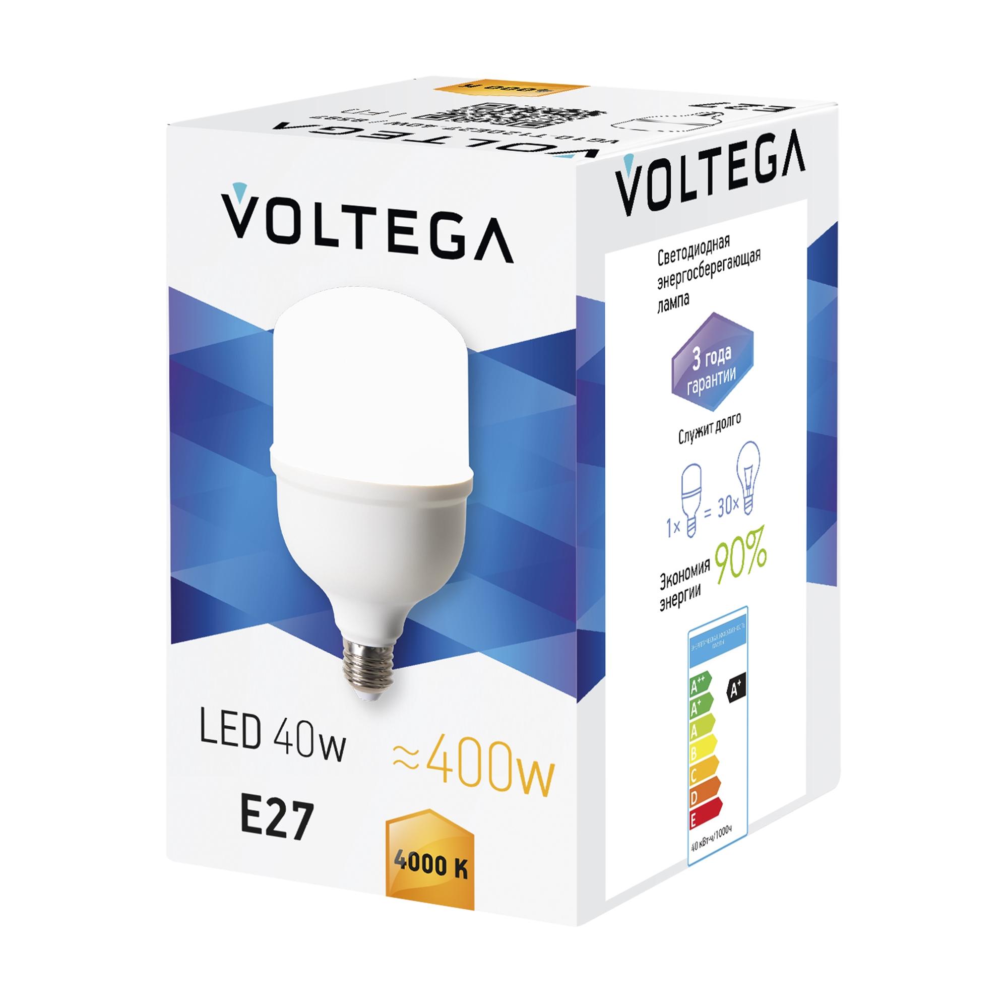 Лампа светодиодная T100 40Вт 4000К E27 IP20 Voltega 8587 VG10-T120E27-40W