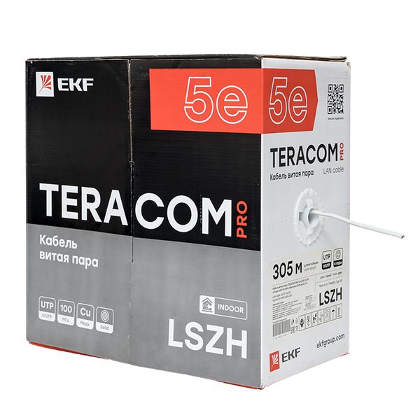 Витая пара TERACOM PRO 5E U/UTP 4 пары solid 24AWG LSZH нг(А)-HF серый 305м EKF TRP-5EUTP-04LSH-GY-IN3
