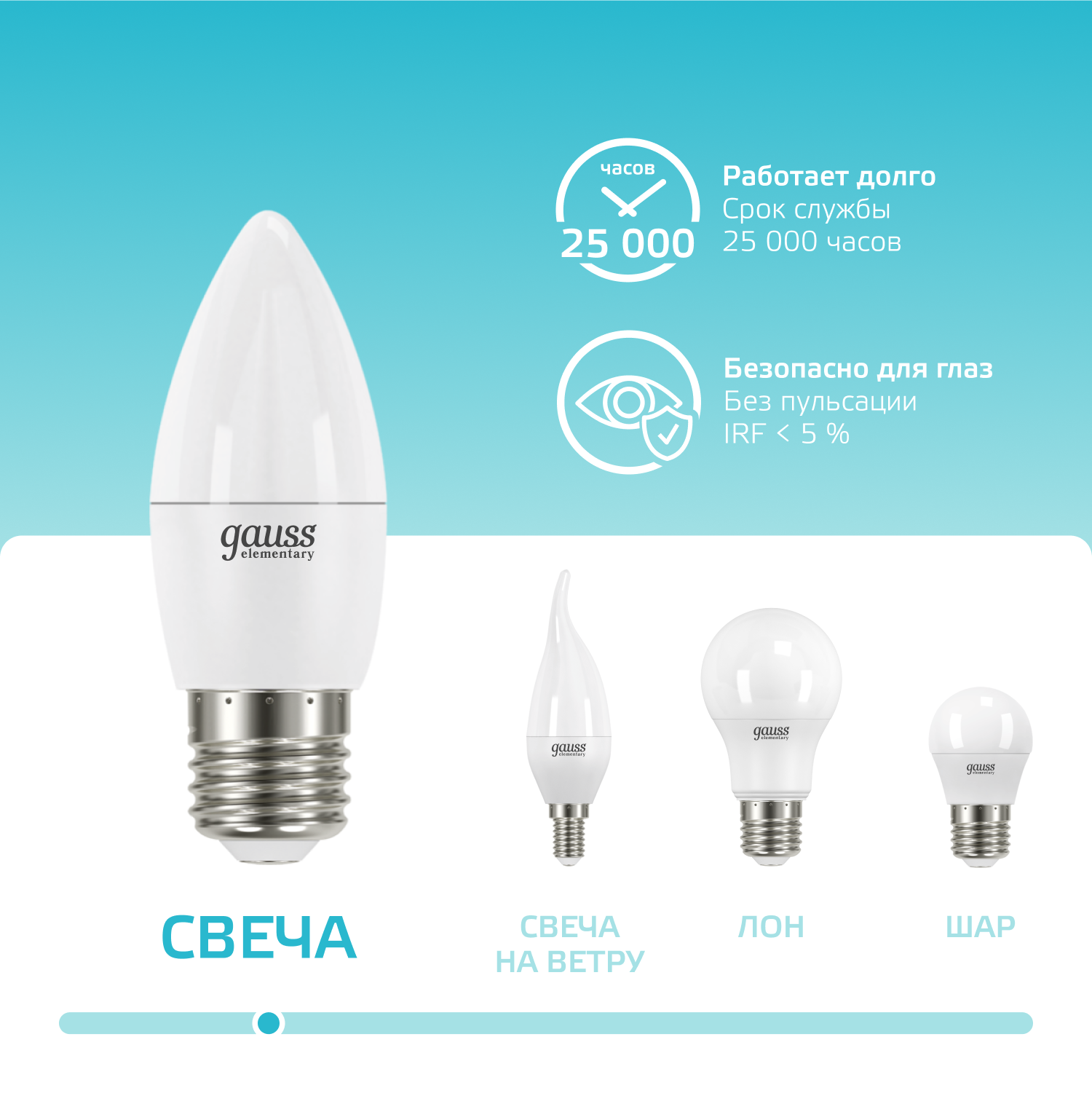 Лампа светодиодная LED 12 Вт 950 лм 4100К свеча нейтральный E27 AC 220В Elementary GAUSS 30222