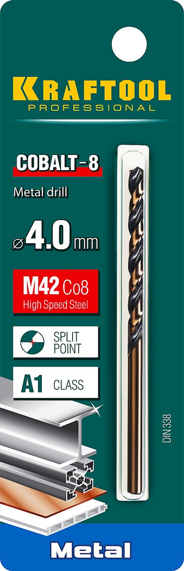 Сверло по металлу COBALT 4х75мм, HSS-Co(8%) , сталь М42(S2-10-1-8) KRAFTOOL 29656-4
