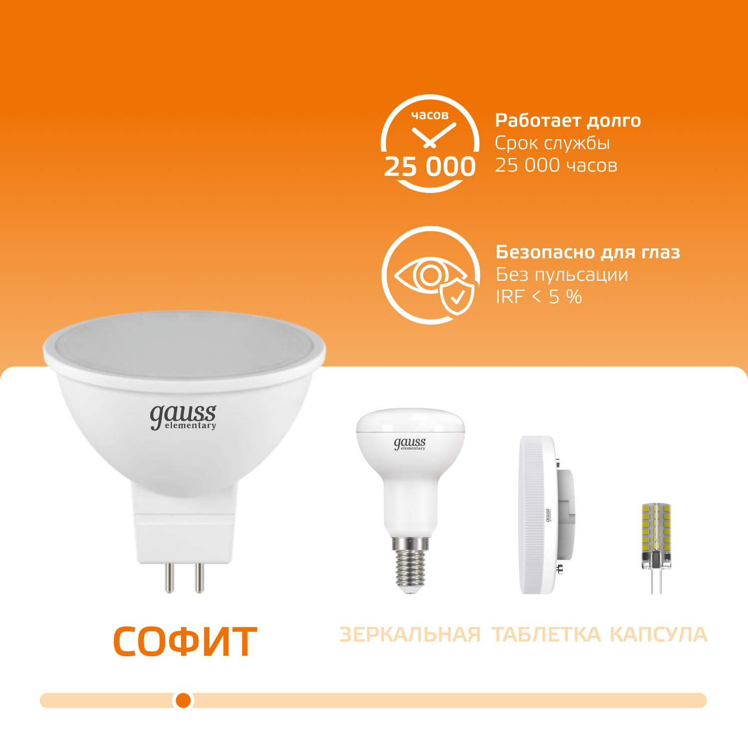 Лампа светодиодная LED 11 Вт 850 лм 3000К софит MR16 теплый GU5.3 AC 220В Elementary GAUSS 13511