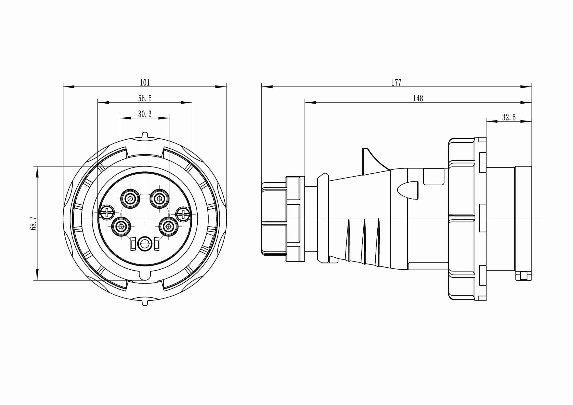 Вилка кабельная IP67 32A 3P+E+N 400V DKC DIS2183237