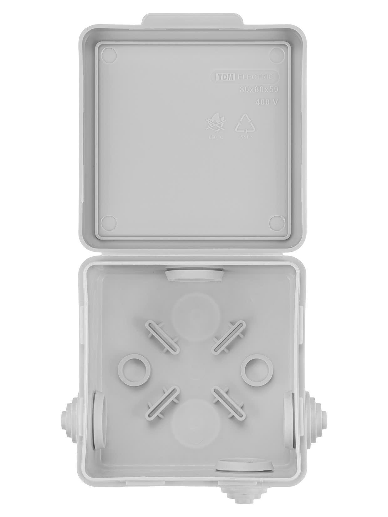 Распаячная коробка ОП 80х80х50мм крышка IP54 7вх. инд. штрихкод TDM TDM ELECTRIC SQ1401-0512