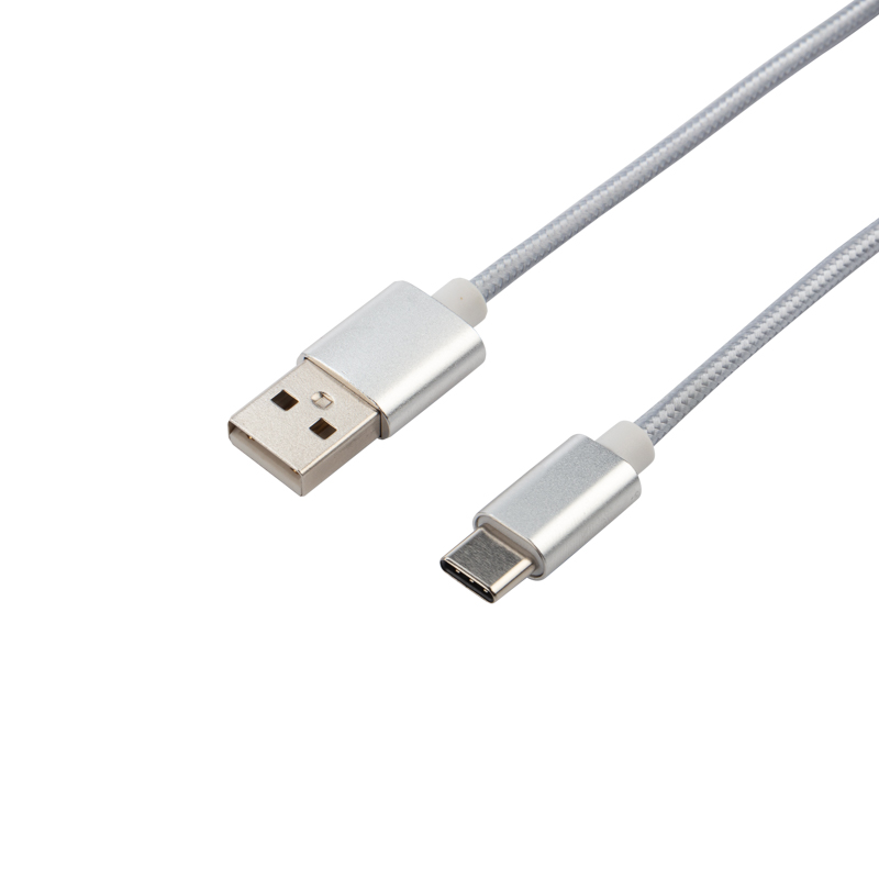 Кабель USB-Type-C, 2A, nylon, silver, 1m, 18-1899, REXANT