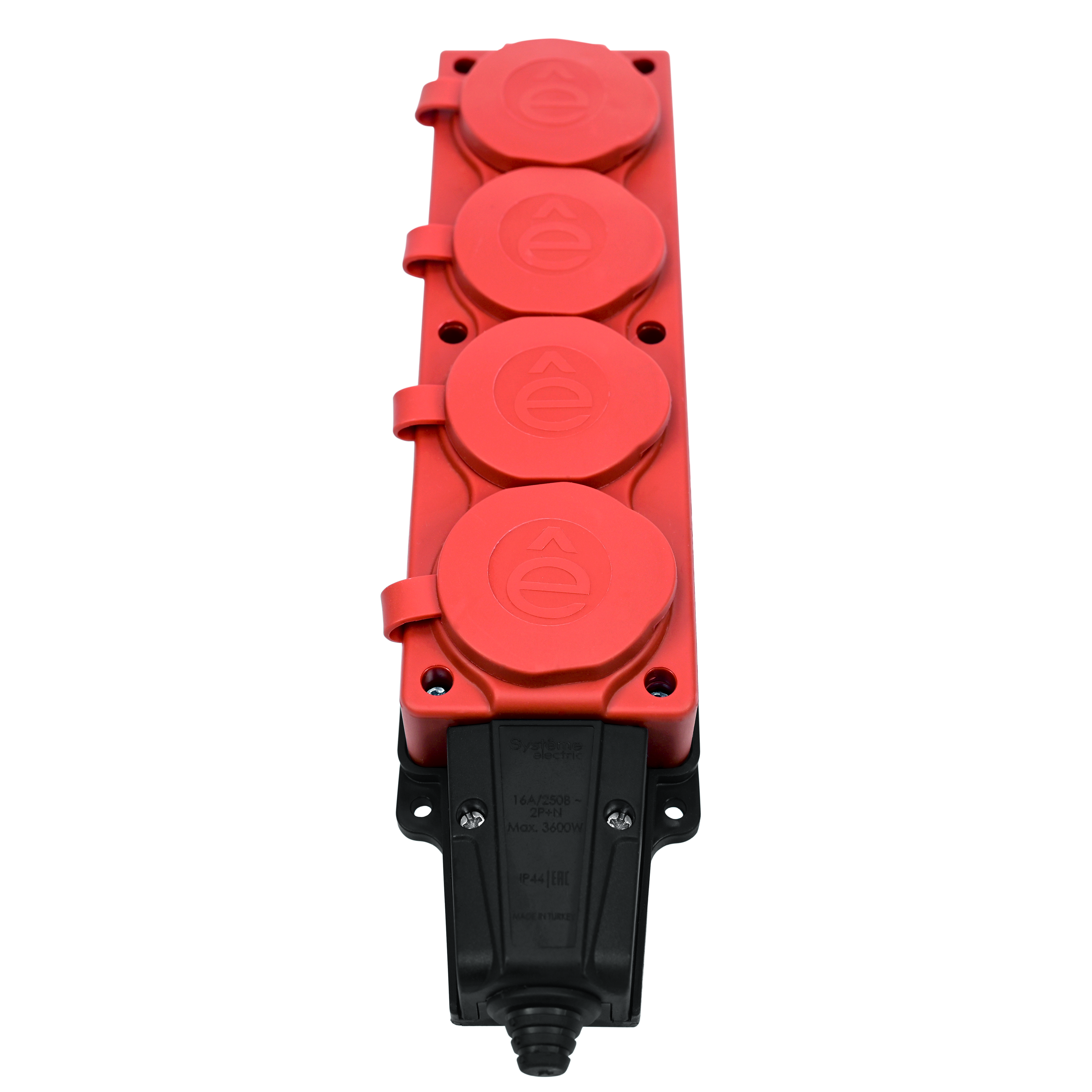 MultiSet Колодка 4х розетка 2К+З каучуковая 16А/250В IP44 Красная Systeme Electric MST4124RD
