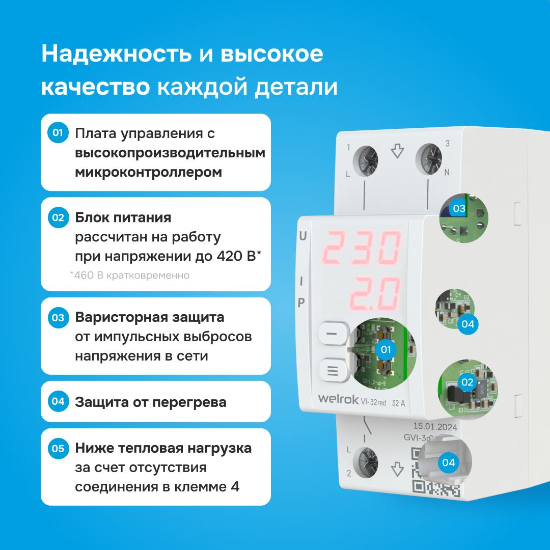 Реле напряжения c контролем тока VI-32 red WELROK 4660251140519