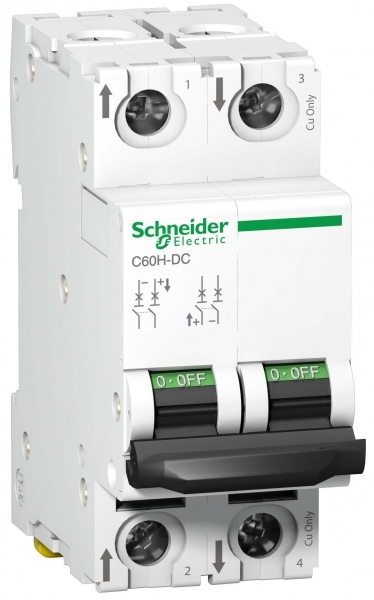 Выключатель автоматический двухполюсный 1А C C60H-DC 500В DC Schneider Electric A9N61521
