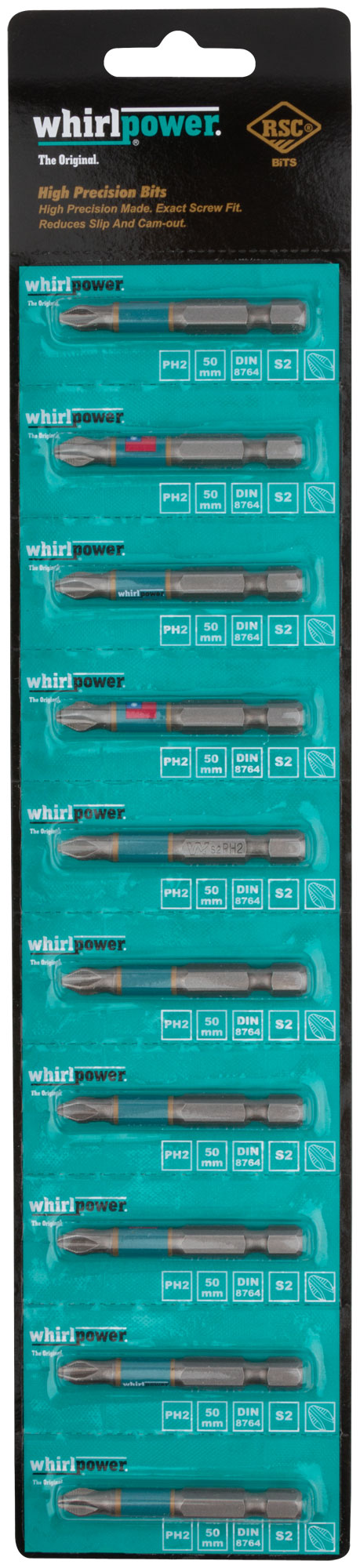 Биты 10 шт, сталь S2, с насечкой, ''Профи'' РН 2 WhirlPower 57577