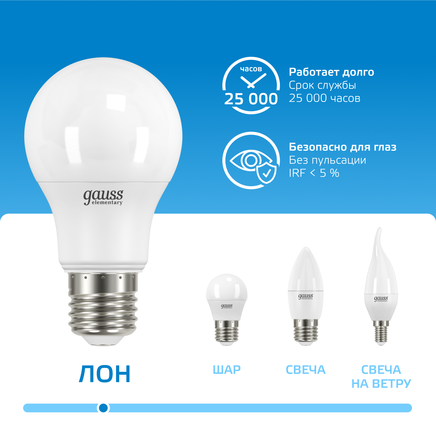 Лампа светодиодная LED 15 Вт 1480 лм 6500К AC180-240В E27 А60 (груша) холодная  Elementary Gauss GAUSS 23235