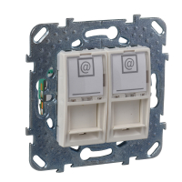 UNICA Розетка компьютерная 2хRJ45 в рамку категория 5е бежевая Schneider Electric MGU5.2020.25ZD