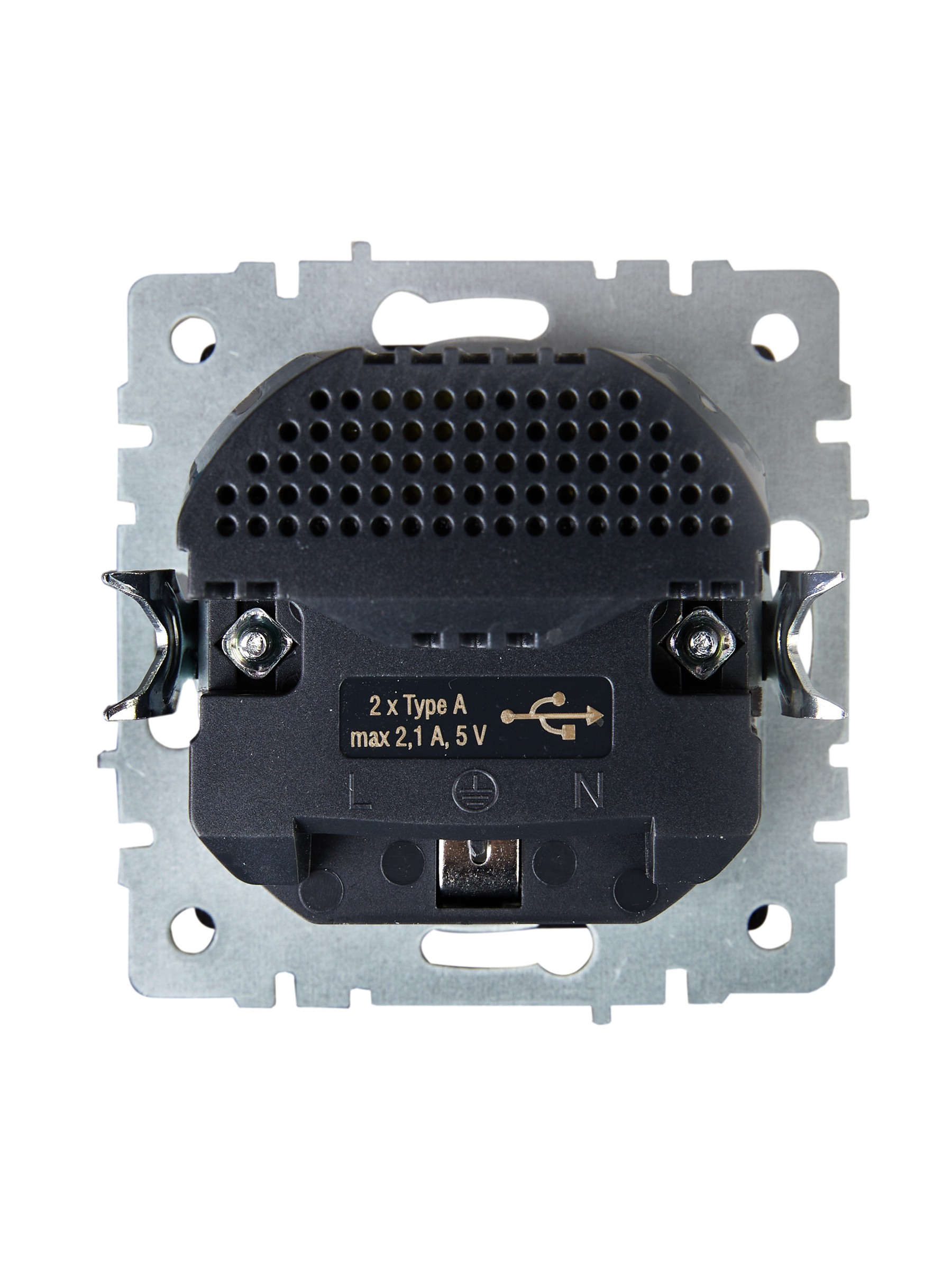 BRITE Розетка с заземлением с защитными шторками 16А с USB A+A 2,1А РЮш10-1-БрЧ черный IEK BR-R14-16-U21-D21-K02