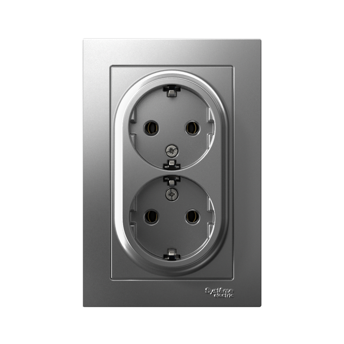 Розетка ATLASDESIGN двойная с заземлением 16А в сборе сталь Systeme Electric ATN000924