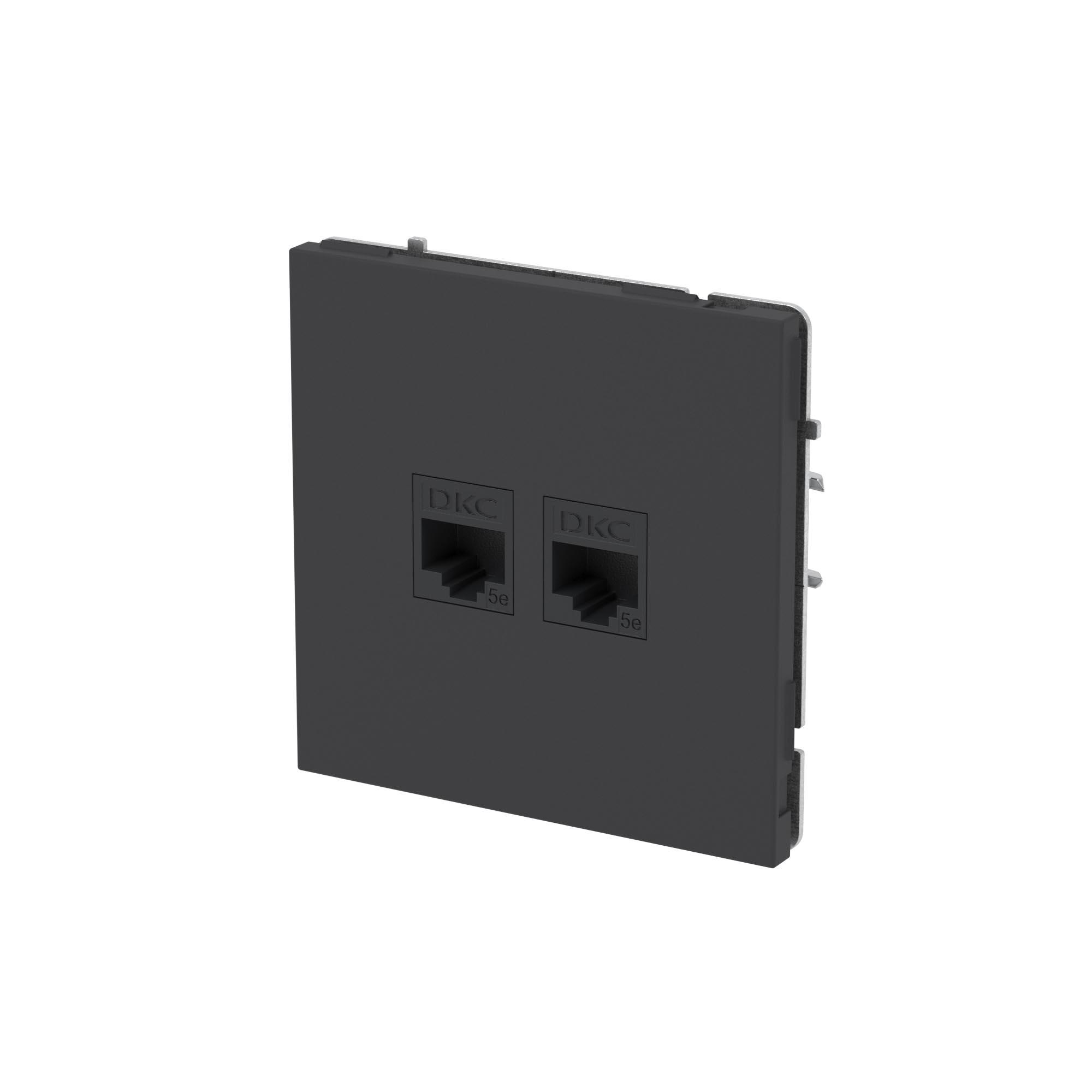 Компьютерная розетка RJ-45 без шторки, кат.5е двойная, KANT, черный уголь DKC 7012664