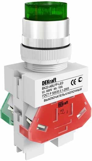 Кнопка зеленая ABLFP 22мм LED 220В ВK-22 Dekraft 25026DEK