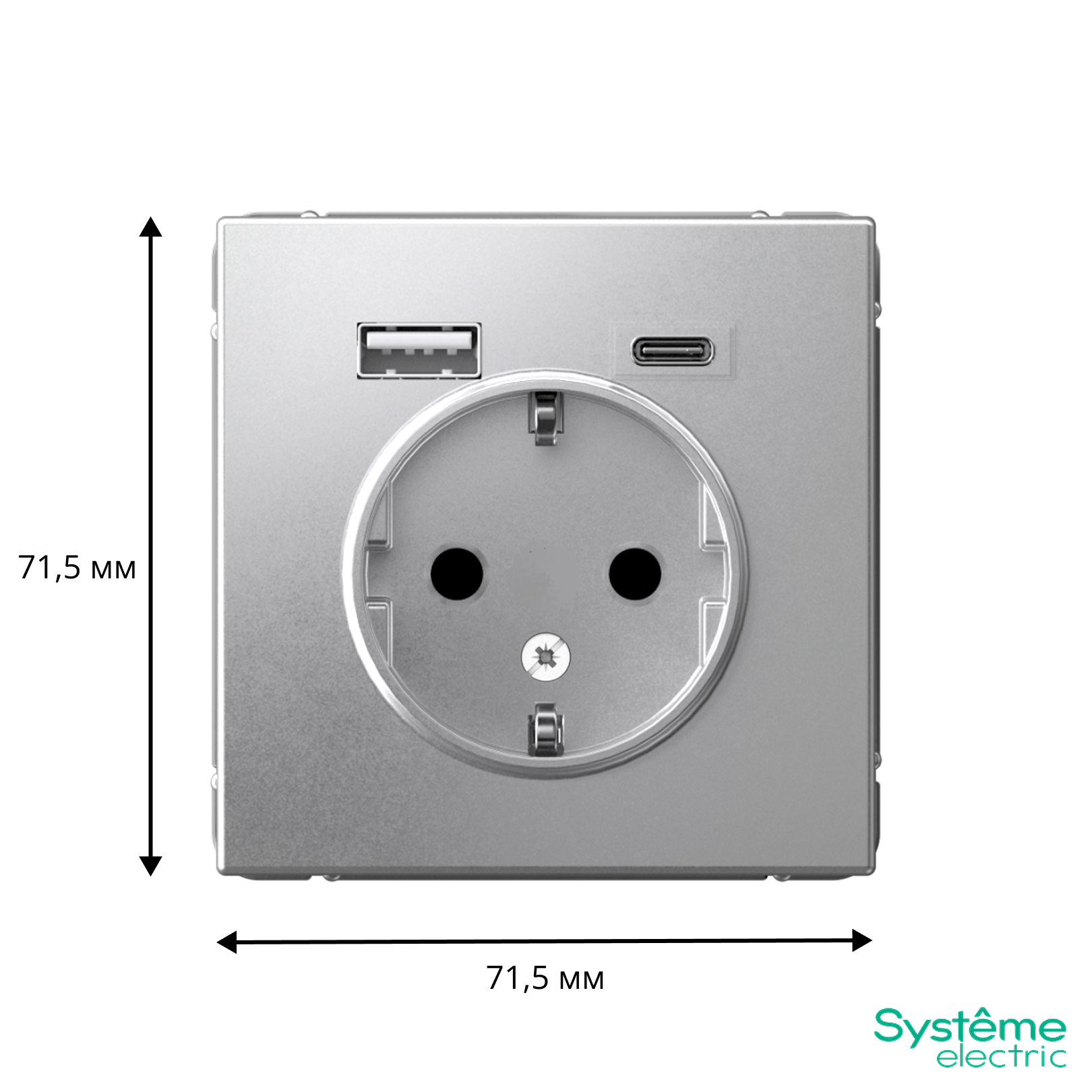 ARTGALLERY розетка 16А с 2 USB A+C, 5В/2,4А/3,0А, 2х5В/1,5А, механизм, алюминий Systeme Electric GAL000332