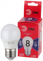Лампа светодиодная LED 8 Вт 640Лм 6500К шар холодный E27 220-240В LED P45-8W-865-E27 Red Line ЭРА Б0045359