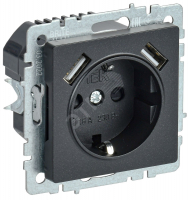 BRITE Розетка с заземлением с защитными шторками 16А с USB A+A 2,1А РЮш10-1-БрЧ черный IEK BR-R14-16-U21-D21-K02