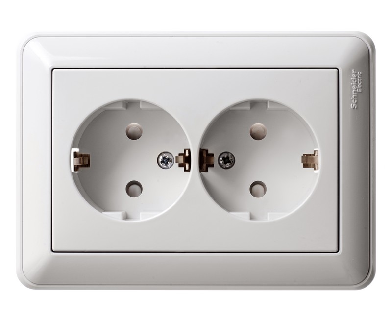 W59 Розетка двойная скрытая с заземлением 16А белая Systeme Electric RS16-255-18