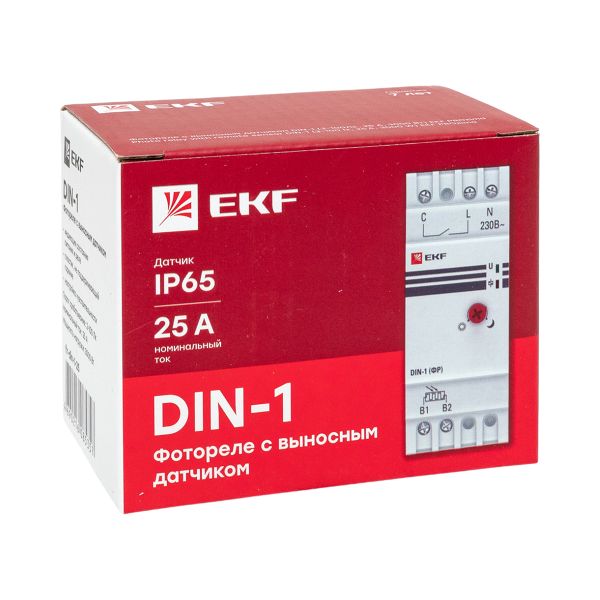 Фотореле DIN-1 (ФР) 2-100Лк 25А (3000Вт) EKF fr-din-1-25