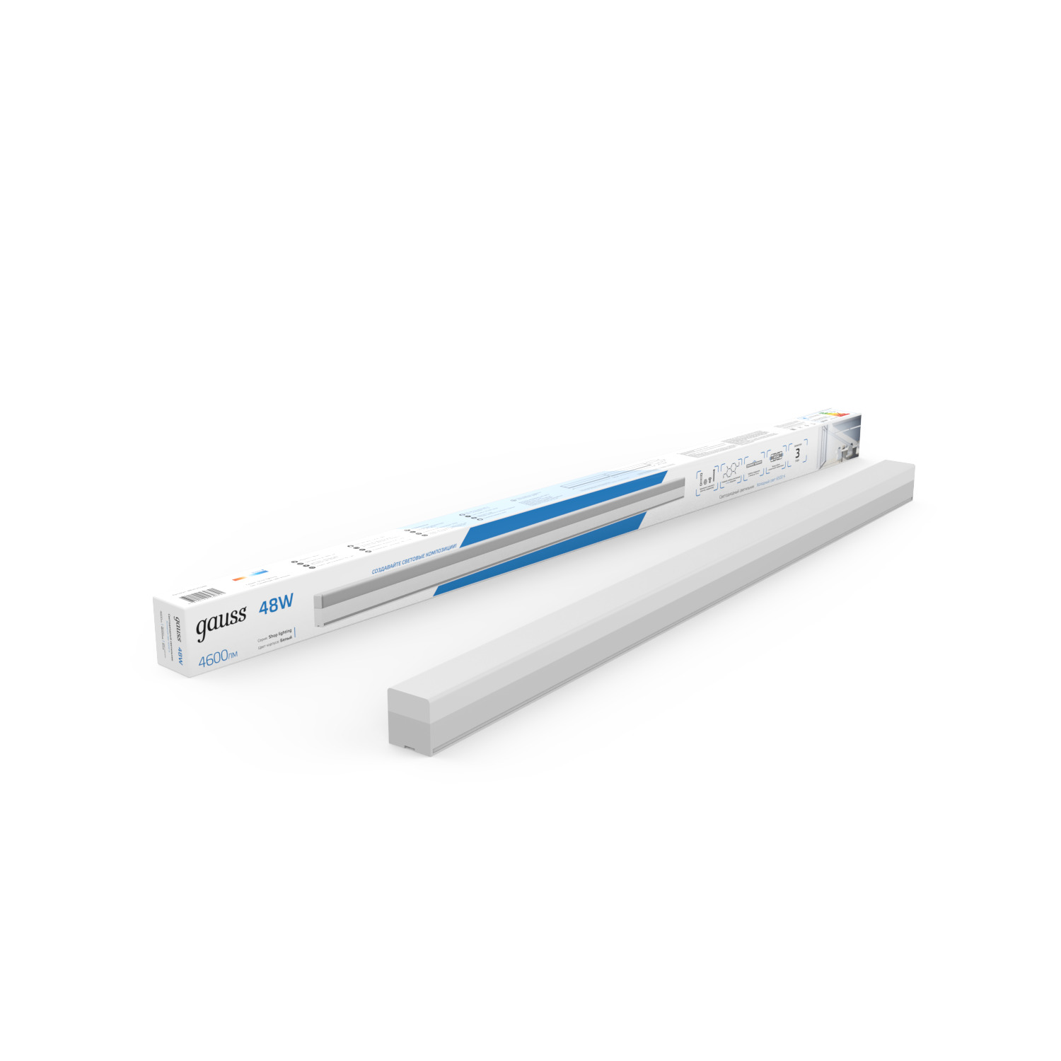 Светильник линеный универсальный ДПО 48 Вт 4600 Лм 6500К 1180х70х55 мм IP40 белый матовый Shop Lighting Gauss GAUSS 883525348