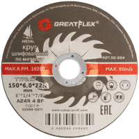 Диск шлифовальный по металлу, Т27-150x6.0x22,2 мм Greatflex 50-864