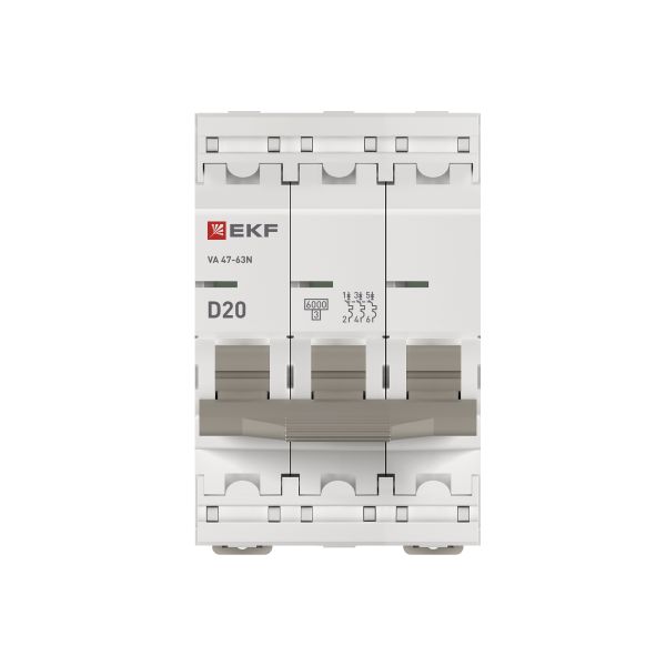 Автоматический выключатель 3P 20А (D) 6кА ВА 47-63N PROxima EKF M636320D