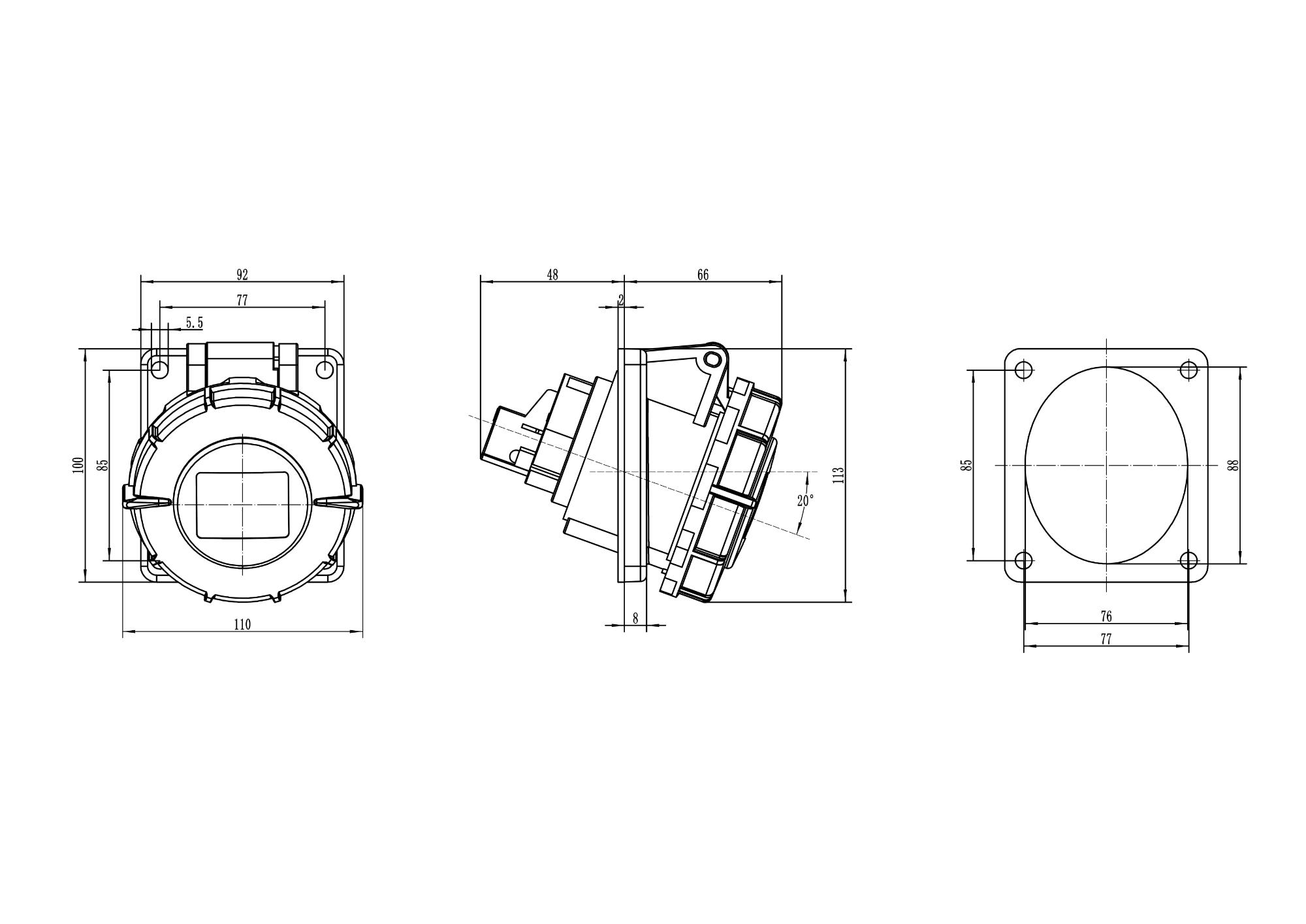 Розетка скрытая с наклоном IP67 32A 3P+E+N 400V DKC DIS4183267