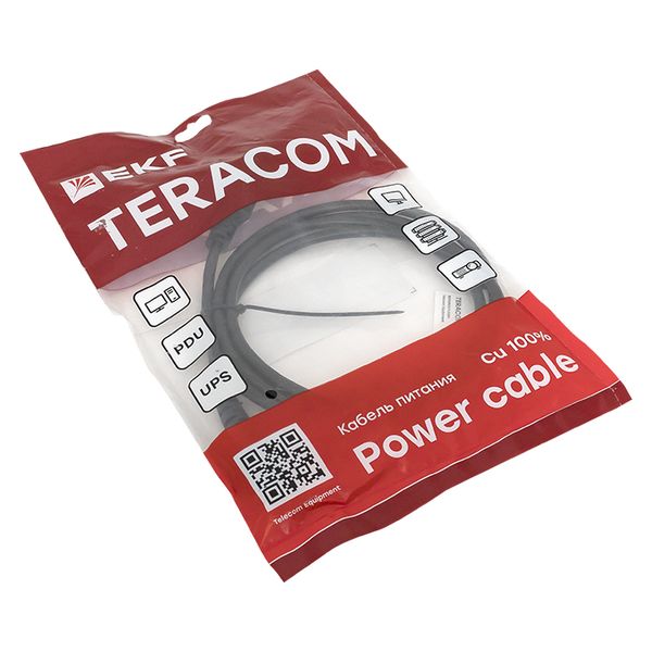 Кабель питания TERACOM для ИБП. ПК и мониторов разъемы C13 - C14 сечение 3x0.75мм2 250В длина 2.0 метра EKF TRC-PCA-C13-C14-0.75-2M