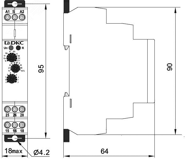 Реле времени многофункциональное, конфигурация контакта 2CO, AC/DC 12-240 В DKC DRM-TM-2-240