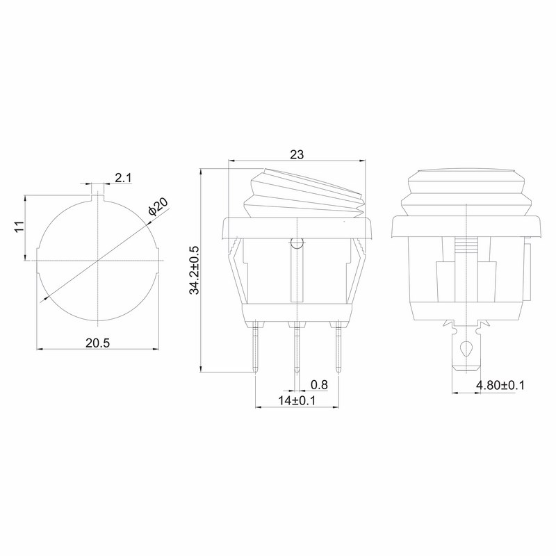 Выключатель клавишный круглый 250V 6А (3c) ON-OFF синий с подсветкой влагозащита REXANT 36-2596