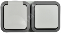 Блок розетка + выключатель горизонтальный TORS 16А IP55 белый IEK TS-G10-6-55-V-K41