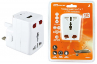 Тревел-адаптер 100-250В 3A (5 в 1) c USB-зарядкой 1000мА белый TDM TDM ELECTRIC SQ1806-0044