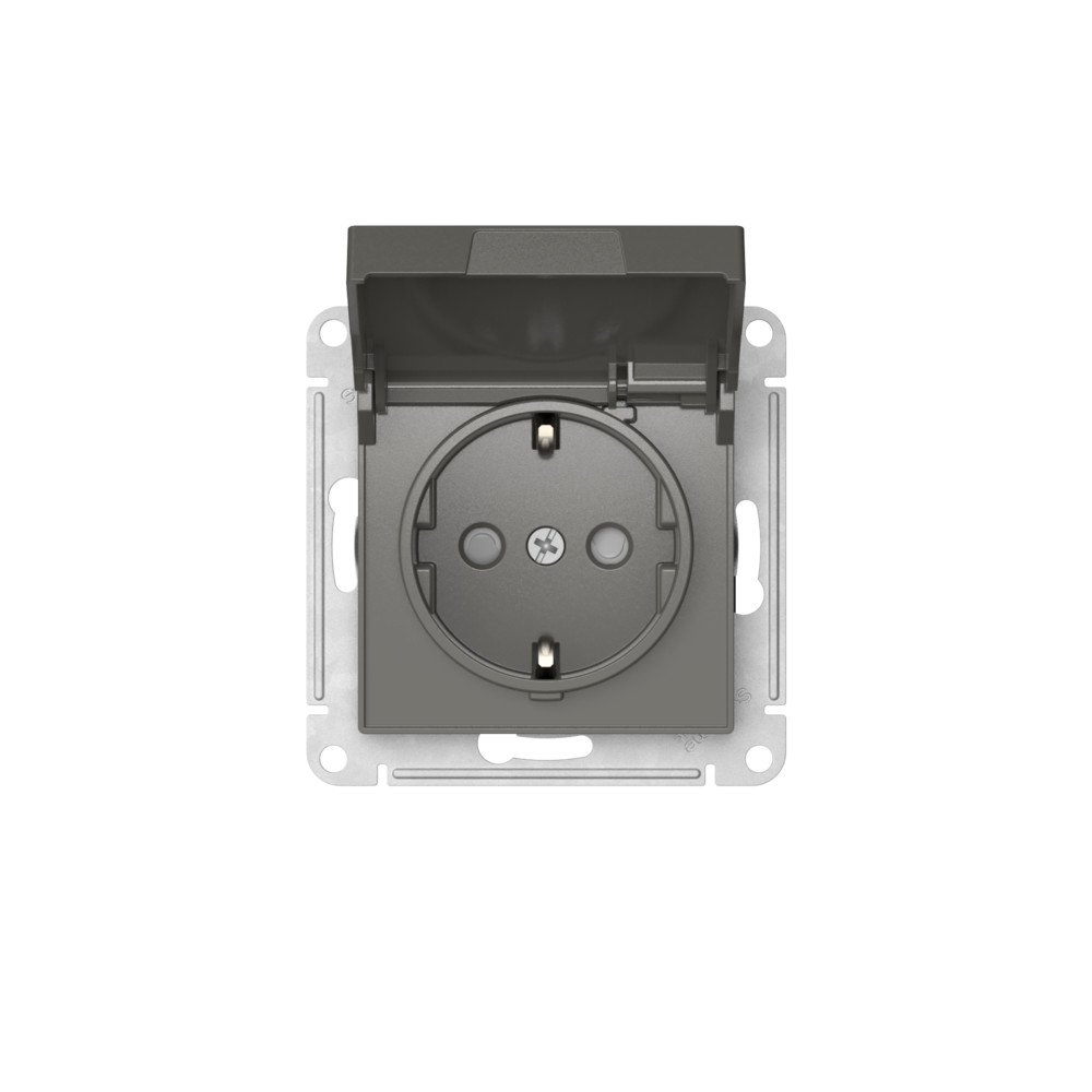 ATLASDESIGN РОЗЕТКА с заземл. со шторк. с крышкой,16А,IP20, быстрозажимные клеммы, СТАЛЬ Systeme Electric ATN000946S