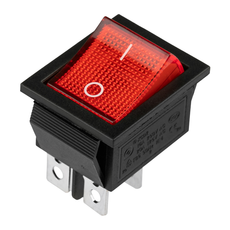 Выключатель клавишный 250V 16А (4с) ON-OFF красный с подсветкой (RWB-502, SC-767, IRS-201-1) REXANT 36-2330-1