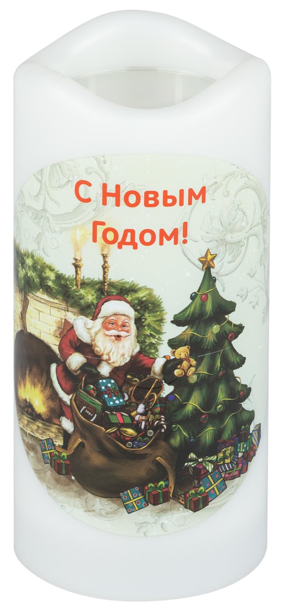 Светильник новогодний декоративный Свеча-проектор Санта, теплый свет, 4 LED, 3хААA, 15 см, 6 проекций EGNDS -SK ЭРА Б0060551