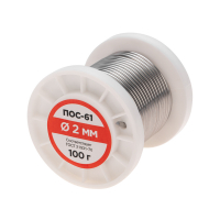 Припой без канифоли ПОС-61, 100 г, 2,0 мм, (олово 61%, свинец 39%) REXANT 09-3123