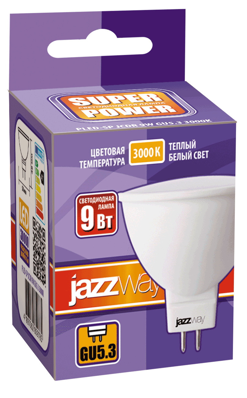 Лампа светодиодная LED 9Вт MR16 GU5.3 теплый JazzWay 2859754A