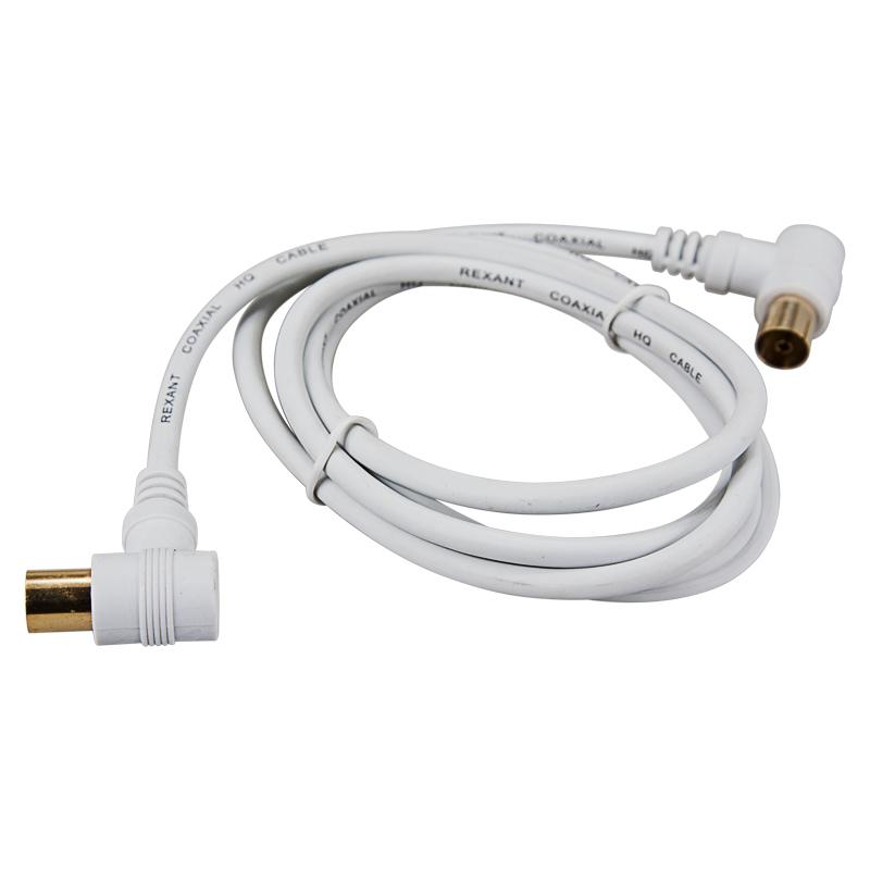 Шнур ТВ гнездо - ТВ штекер, угловой, длина 1,5 метра, белый, REXANT 18-0022