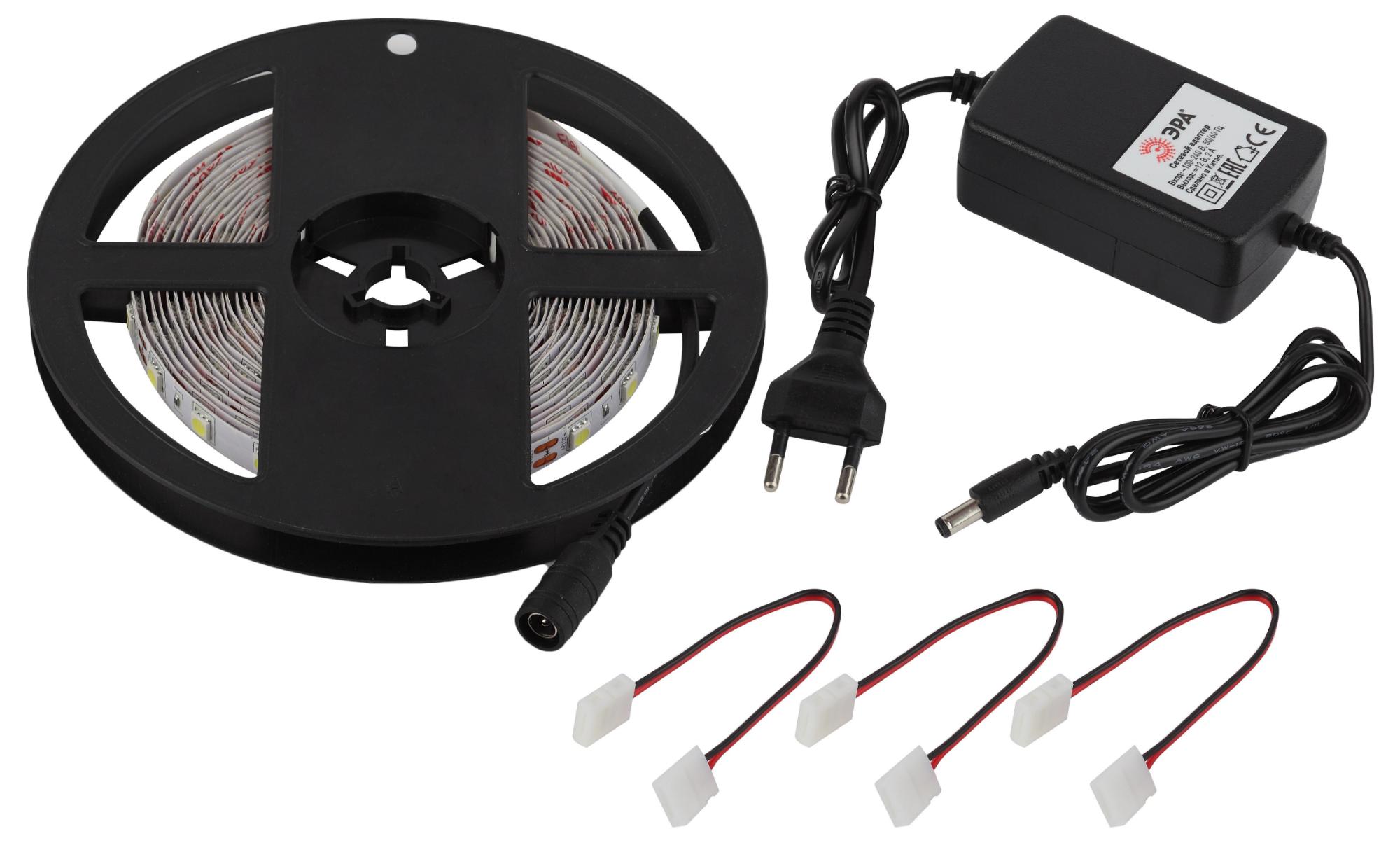 Комплект светодиодной ленты 14,4Вт/м 12В 6500К IP20 60LED/м 5050kit-14,4-60-12-IP20-6500-5m ЭРА Б0043065
