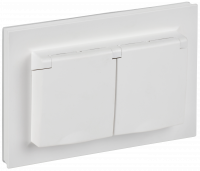 BRITE Розетка 2-местная с заземлением с защитными шторками и крышкой 16А в сборе IP44 РСбш12-3-44-БрАБ арктический белый IEK BR-R26-16-44-K91-F